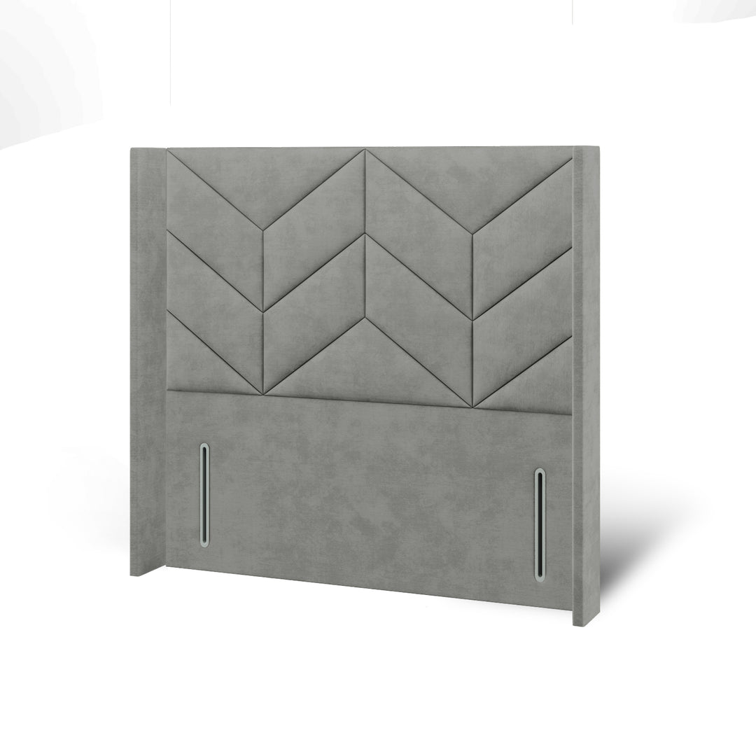 Chevron Decline Fabric Upholstered Straight Winged Headboard with Divan Bed Base & Mattress