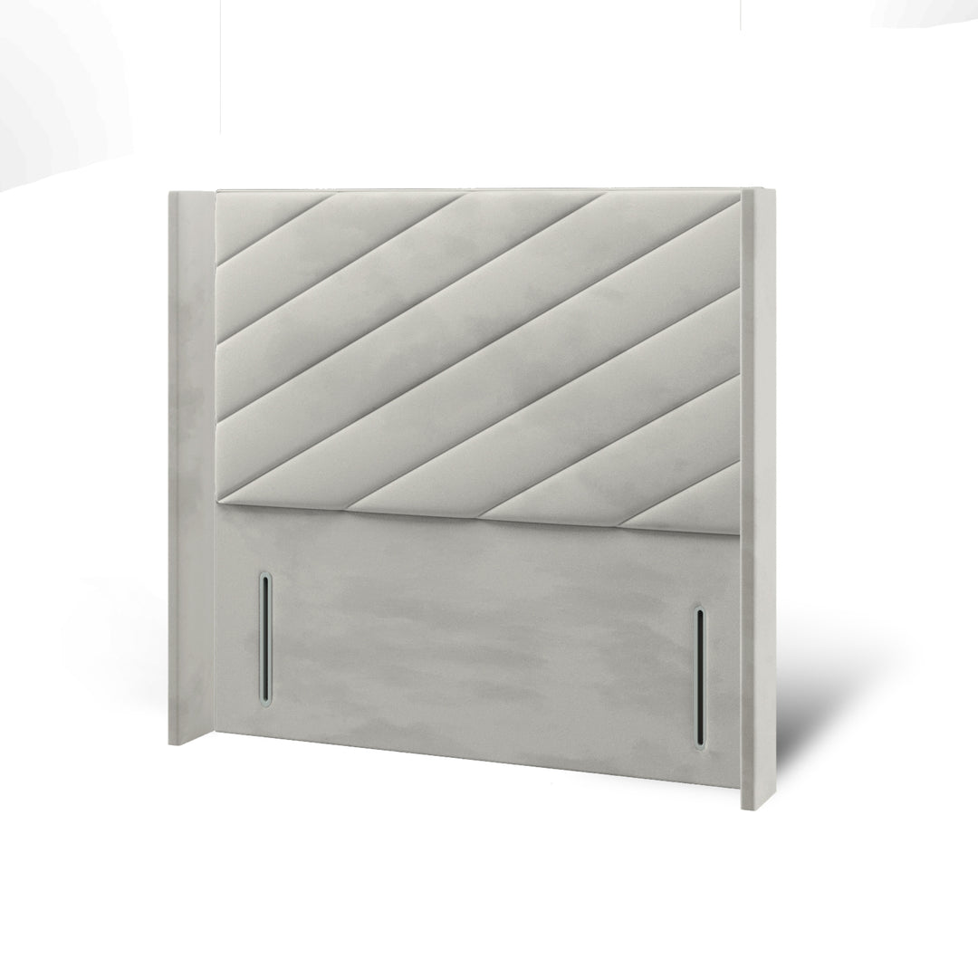 Diagonal Panels Fabric Upholstered Straight Winged Headboard with Divan Bed Base & Mattress