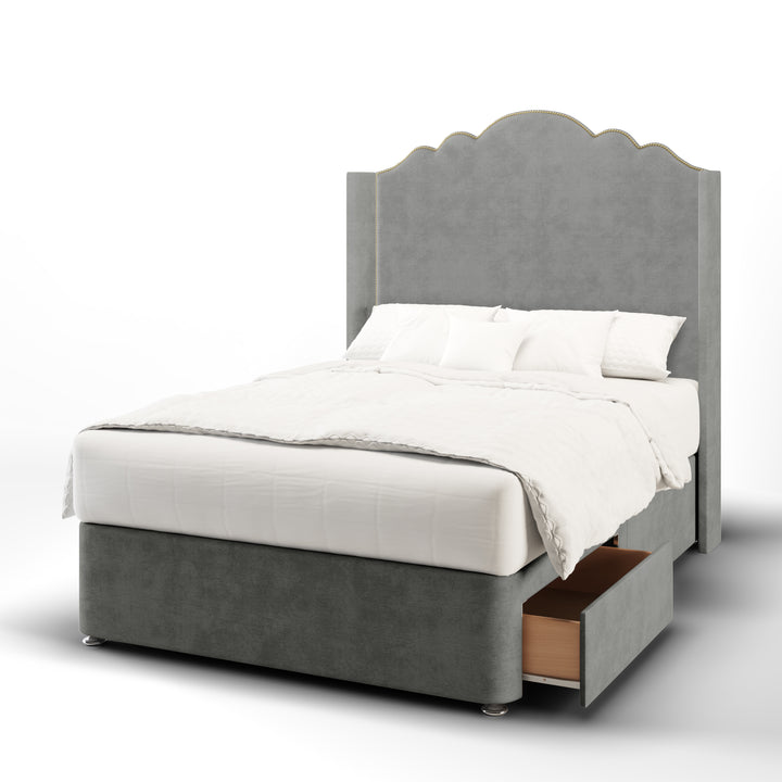 Amelia Fabric Upholstered Straight Winged Headboard with Divan Bed Base & Mattress