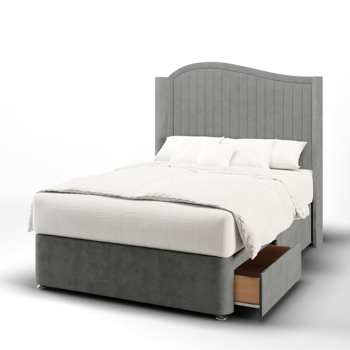 Wave Fabric Upholstered Straight Winged Headboard with Divan Bed Base & Mattress