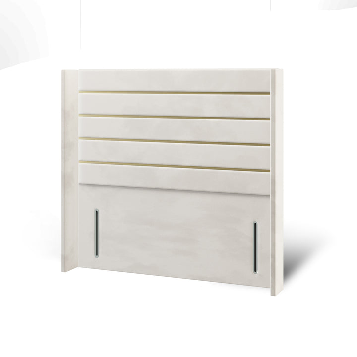Horizontal Panels Gold Strip Fabric Upholstered Straight Winged Headboard