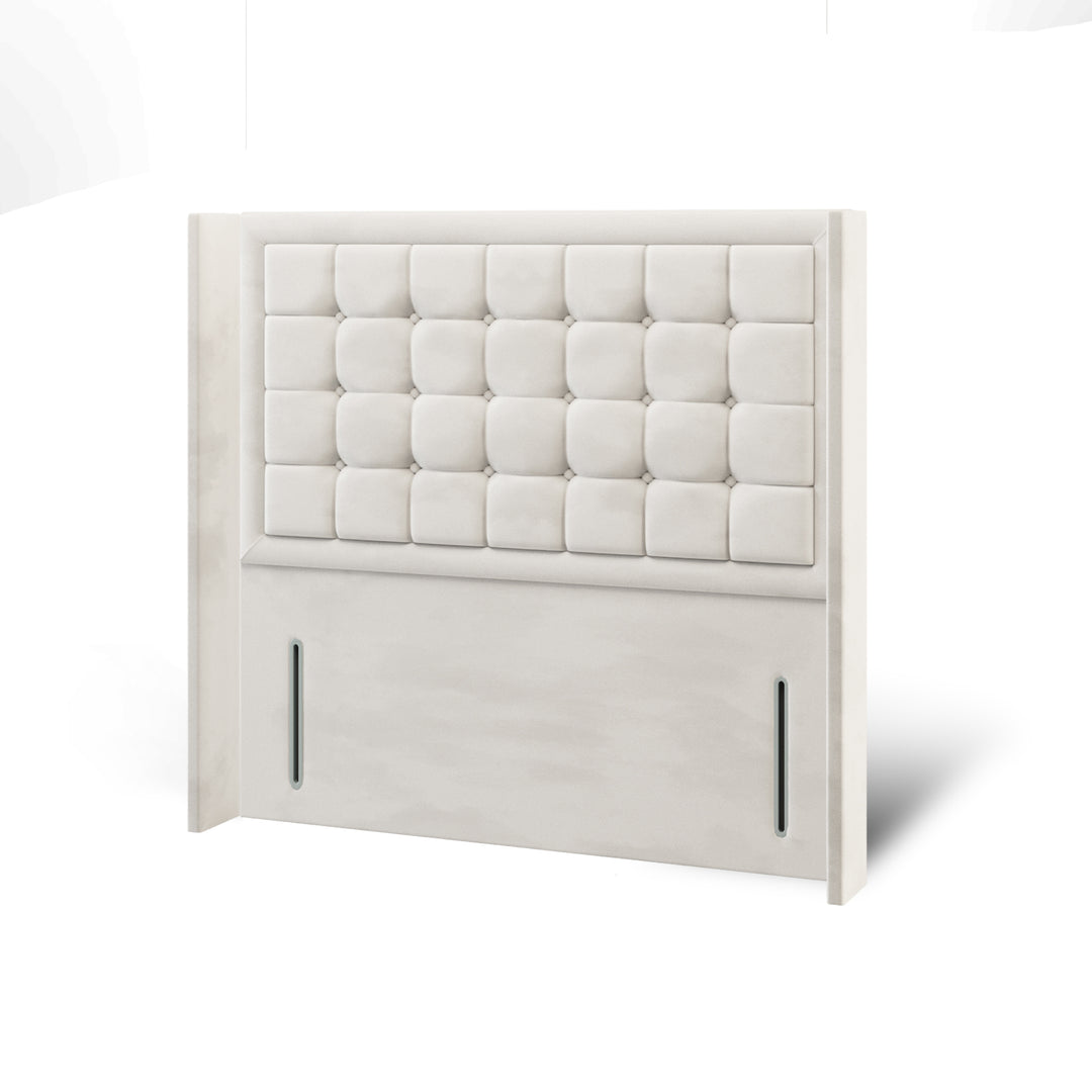 Cubic Large Border Fabric Upholstered Straight Winged Headboard with Divan Bed Base & Mattress