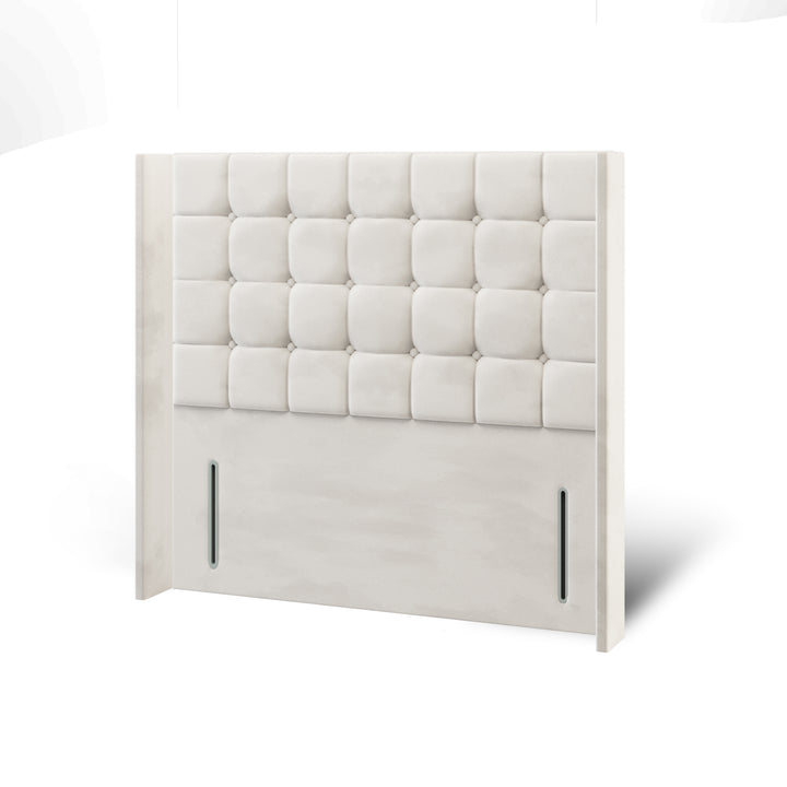 Cubic Large Fabric Upholstered Straight Winged Headboard with Divan Bed Base & Mattress