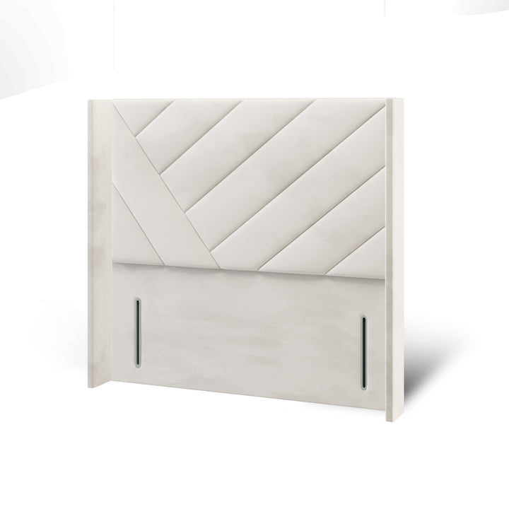 Multi Diagonal Panels Fabric Upholstered Straight Winged Headboard with Divan Bed Base & Mattress