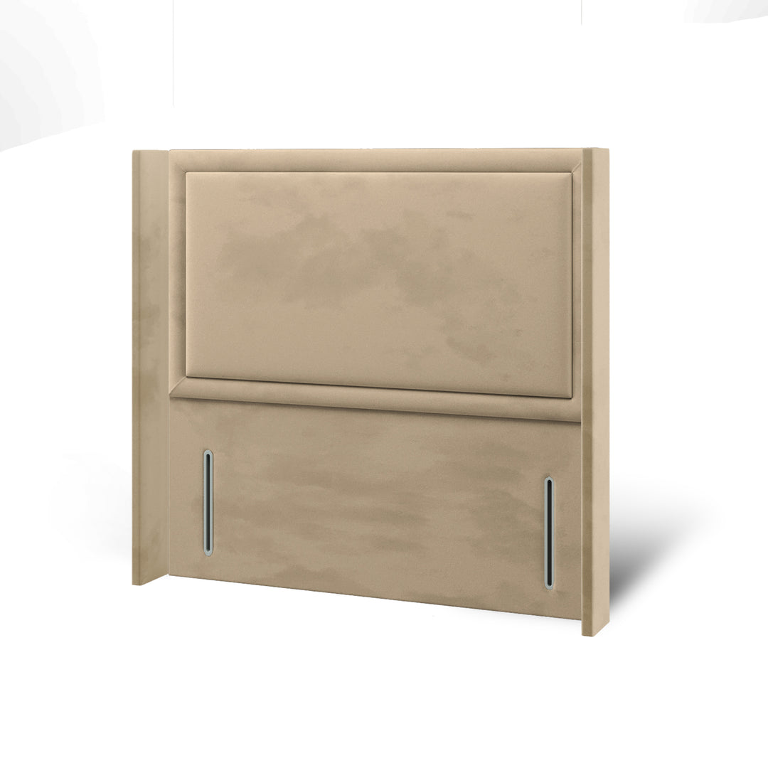 Plain Border Fabric Upholstered Straight Winged Headboard with Divan Bed Base & Mattress