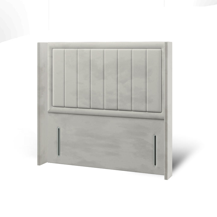 Vertical Panels Border Fabric Upholstered Straight Winged Headboard with Divan Bed Base & Mattress