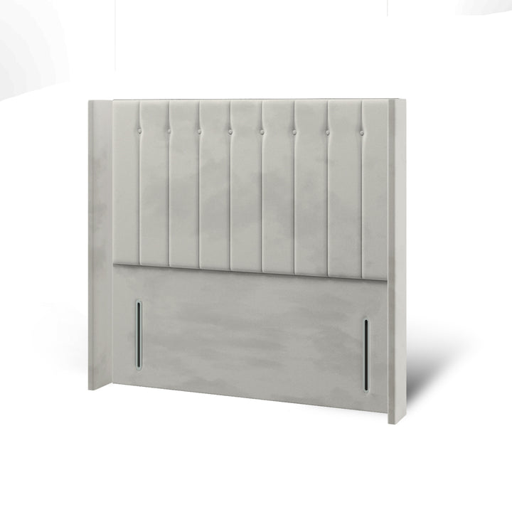 Vertical Panels Buttoned Fabric Upholstered Straight Winged Headboard with Divan Bed Base & Mattress