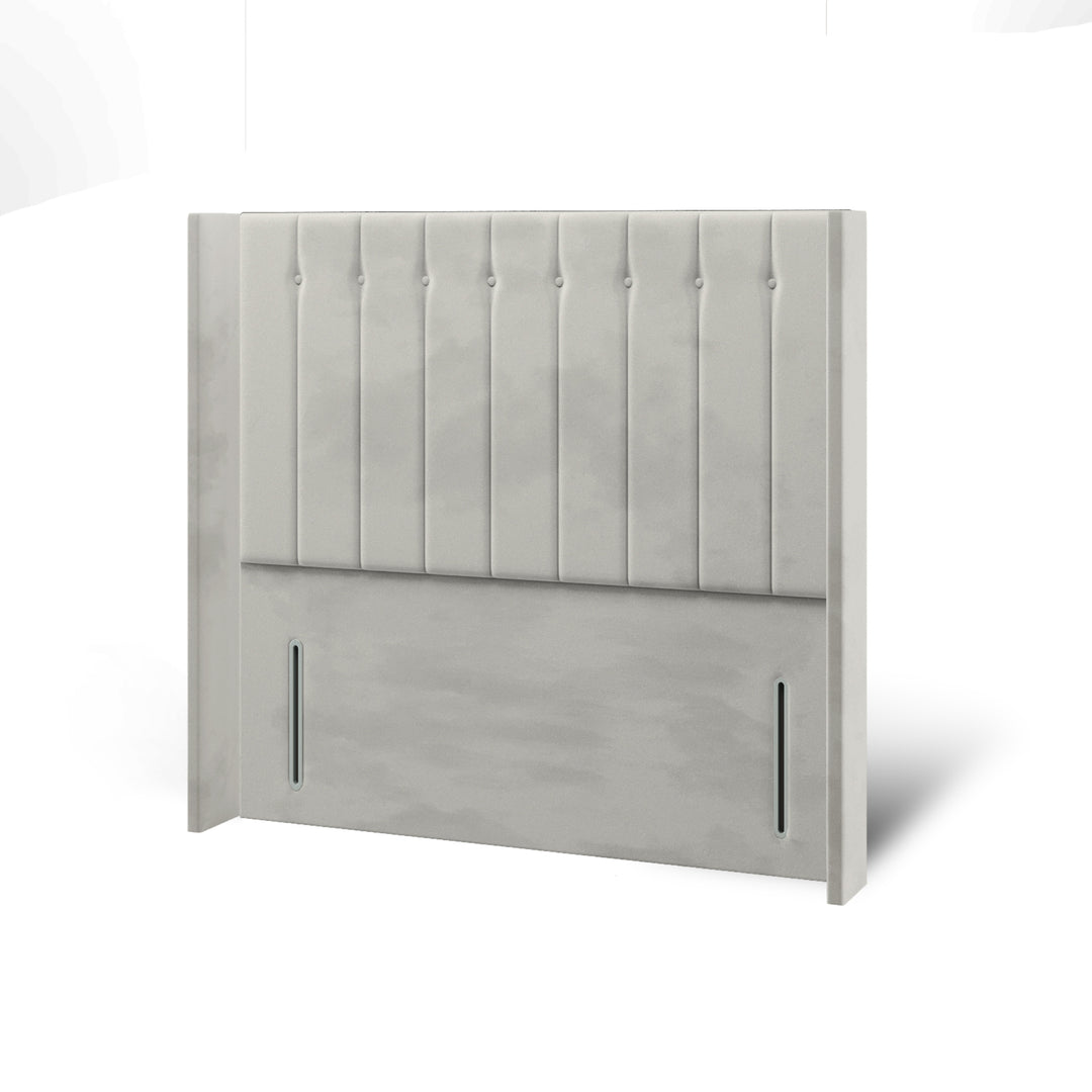 Vertical Panels Buttoned Fabric Upholstered Straight Winged Headboard with Ottoman Storage Bed Base & Mattress