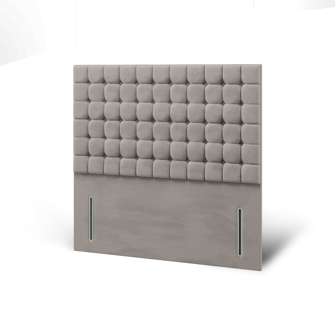 Cubic Small Buttoned Fabric Upholstered Floor Standing Headboard with Divan Bed Base & Mattress