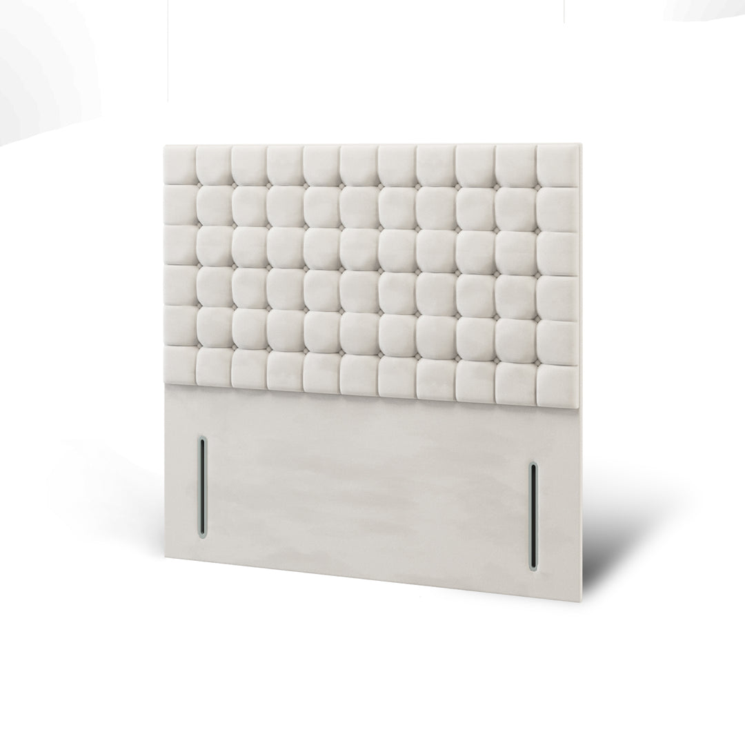 Cubic Small Buttoned Fabric Upholstered Floor Standing Headboard with Divan Bed Base & Mattress