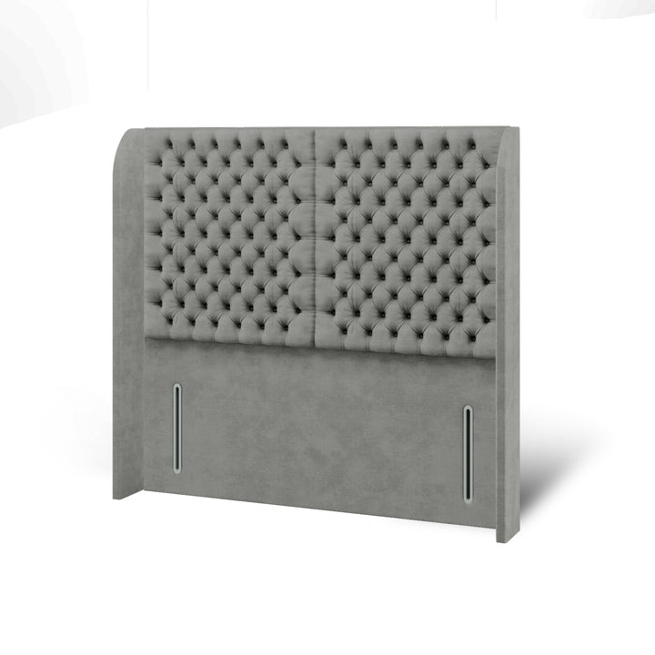 2 Panel Chesterfield Fabric Upholstered Top Curve Winged Headboard