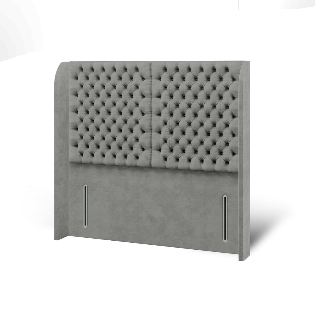 2 Panel Chesterfield Fabric Upholstered Top Curve Winged Headboard with Divan Bed Base & Mattress