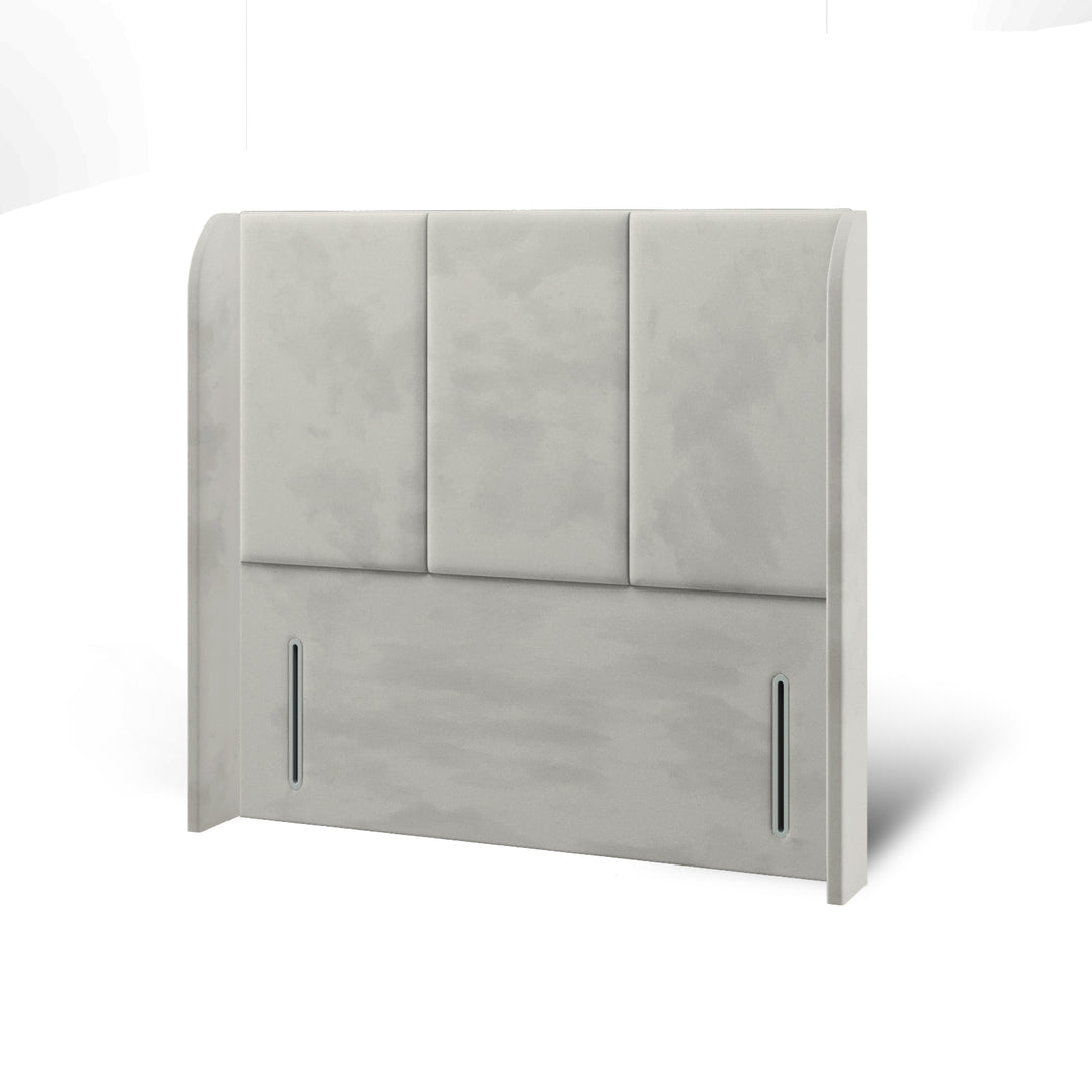 3 Panel Fabric Upholstered Top Curve Winged Headboard with Ottoman Storage Bed Base & Mattress
