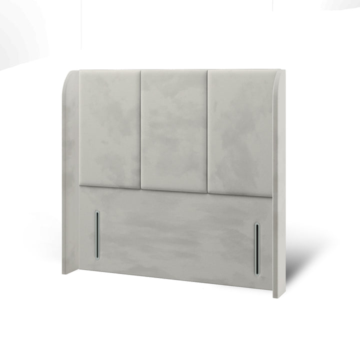 3 Panel Fabric Upholstered Top Curve Winged Headboard with Ottoman Storage Bed Base & Mattress