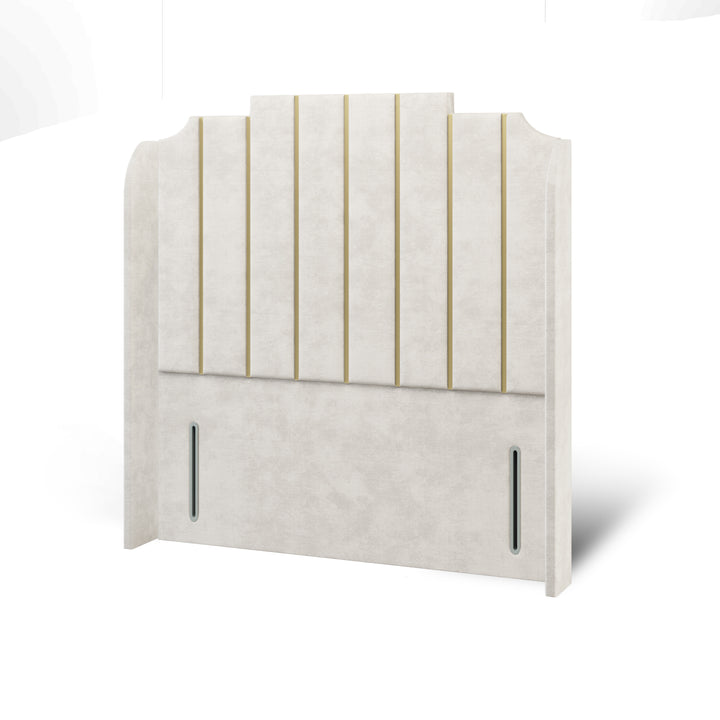 Art Deco Gold Strips Fabric Upholstered Top Curve Winged Headboard
