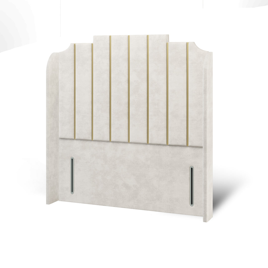 Art Deco Gold Strips Fabric Upholstered Top Curve Winged Headboard with Divan Bed Base & Mattress