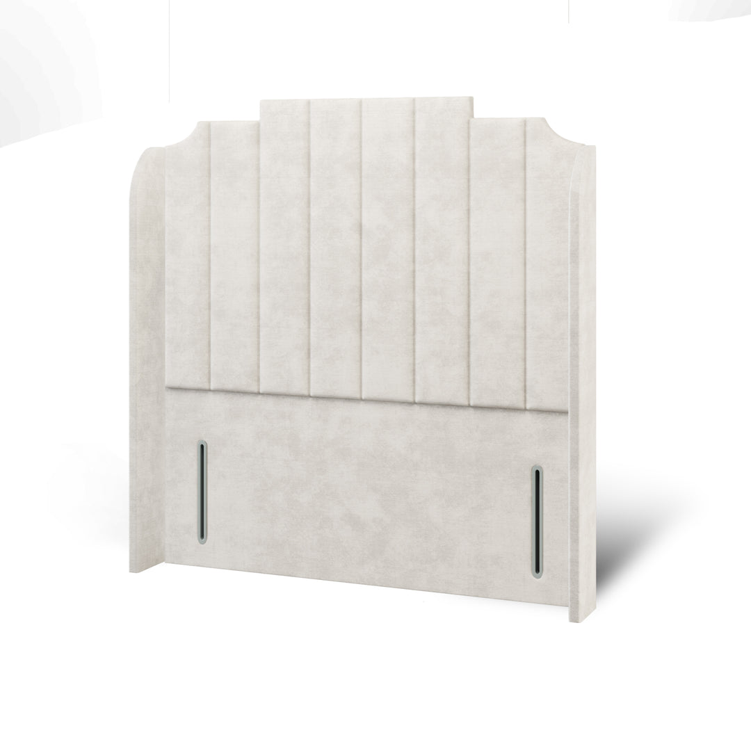 Art Deco Fabric Upholstered Top Curve Winged Headboard with Divan Bed Base & Mattress