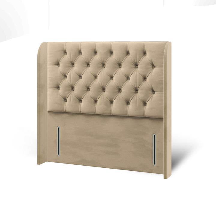 Chesterfield Fabric Upholstered Top Curve Winged Headboard with Divan Bed Base & Mattress