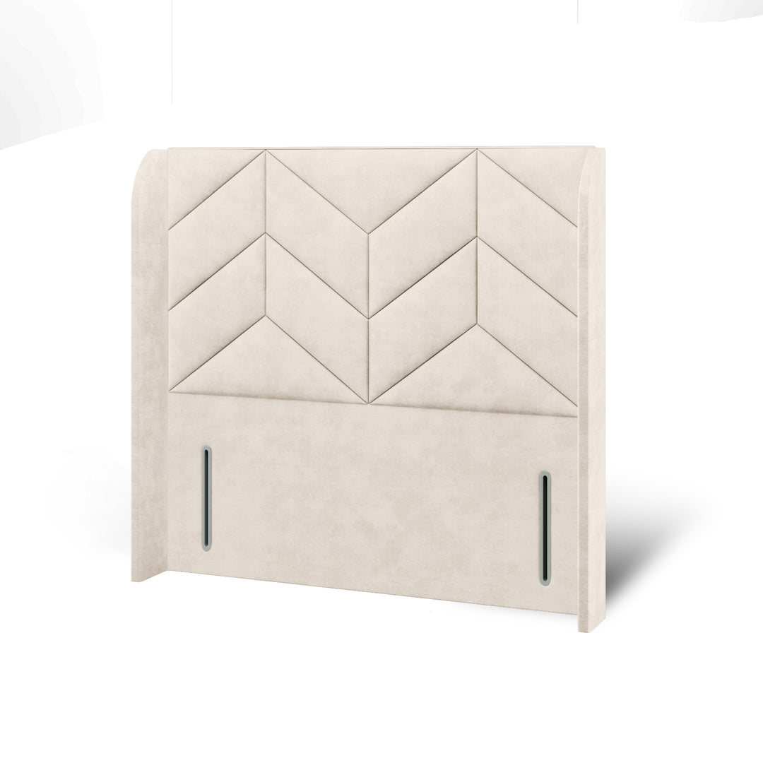 Chevron Incline Fabric Upholstered Top Curve Winged Headboard with Divan Bed Base & Mattress