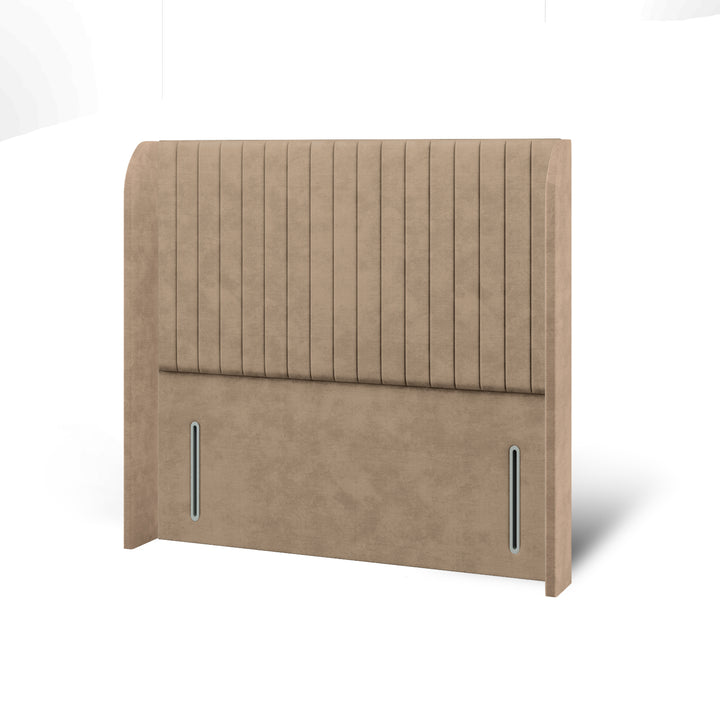 Fluted Fabric Upholstered Top Curve Winged Headboard with Ottoman Storage Bed Base & Mattress