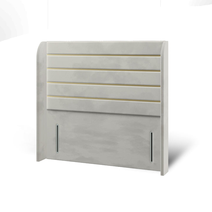 Horizontal Panels Gold Strip Fabric Upholstered Top Curve Winged Headboard