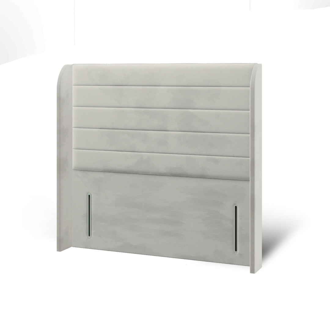 Horizontal Panels Fabric Upholstered Top Curve Winged Headboard with Divan Bed Base & Mattress