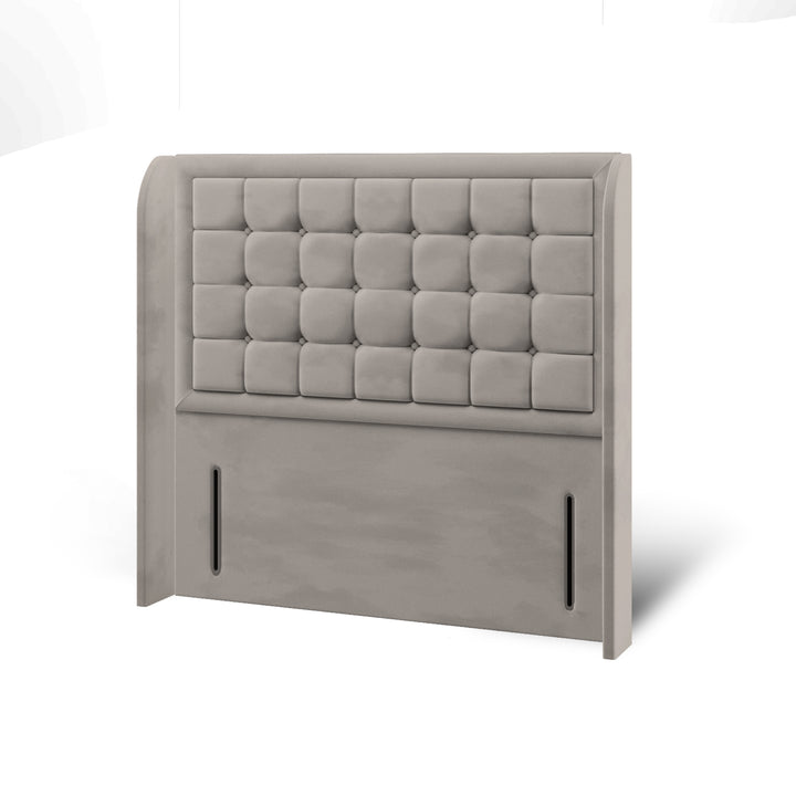 Cubic Large Buttoned Border Fabric Upholstered Top Curve Winged Headboard