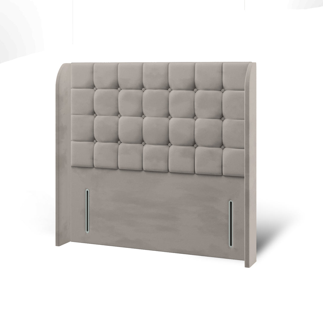 Cubic Large Fabric Upholstered Top Curve Winged Headboard with Divan Bed Base & Mattress
