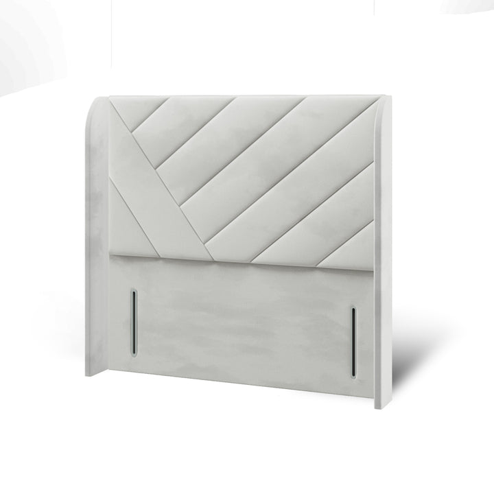 Multi Diagonal Panels Fabric Upholstered Top Curve Winged Headboard