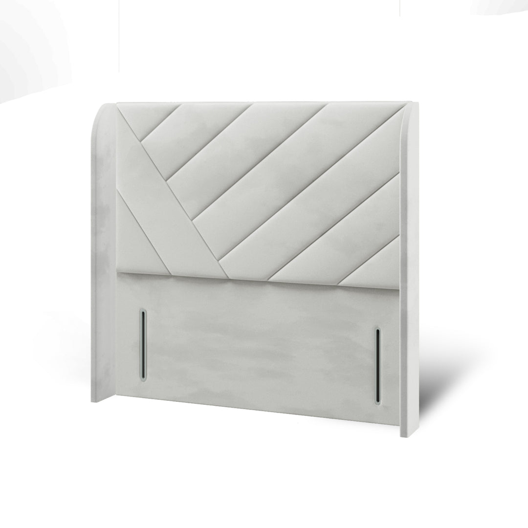 Multi Diagonal Panels Fabric Upholstered Top Curve Winged Headboard with Divan Bed Base & Mattress