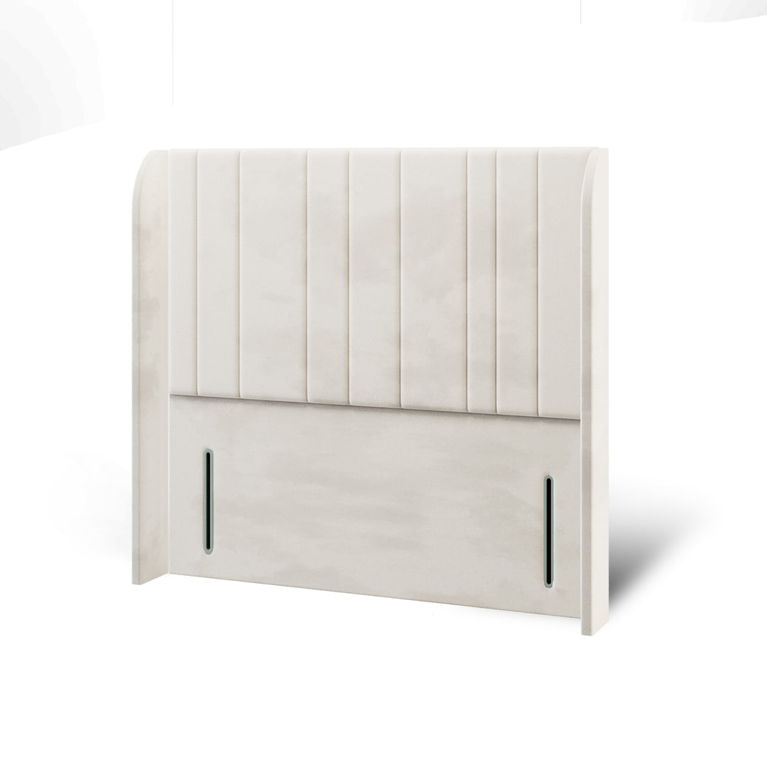 Multi Vertical Panels Fabric Upholstered Top Curve Winged Headboard with Divan Bed Base & Mattress