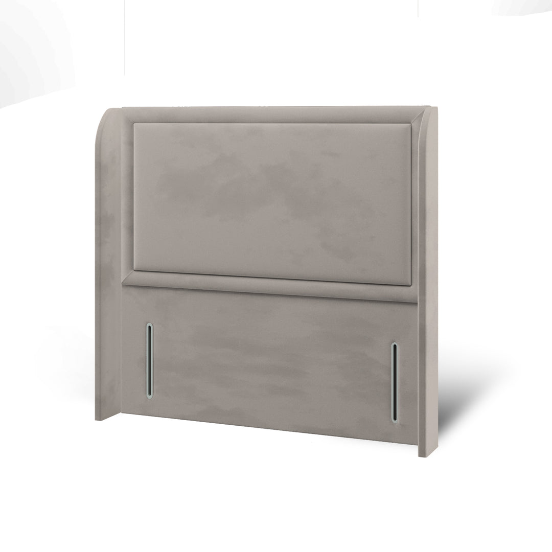 Plain Border Fabric Upholstered Top Curve Winged Headboard with Divan Bed Base & Mattress