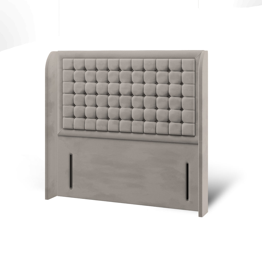 Cubic Small Border Fabric Upholstered Top Curve Winged Headboard with Divan Bed Base & Mattress