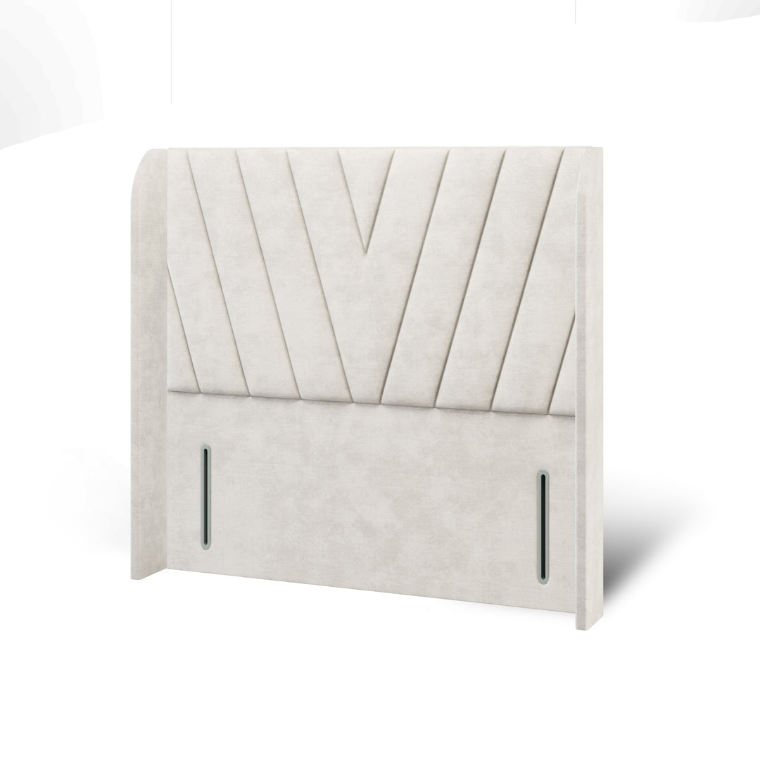 V Design Fabric Upholstered Top Curve Winged Headboard with Divan Bed Base & Mattress