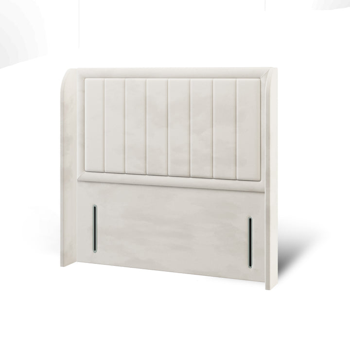 Vertical Panels Border Fabric Upholstered Top Curve Winged Headboard with Ottoman Storage Bed Base & Mattress