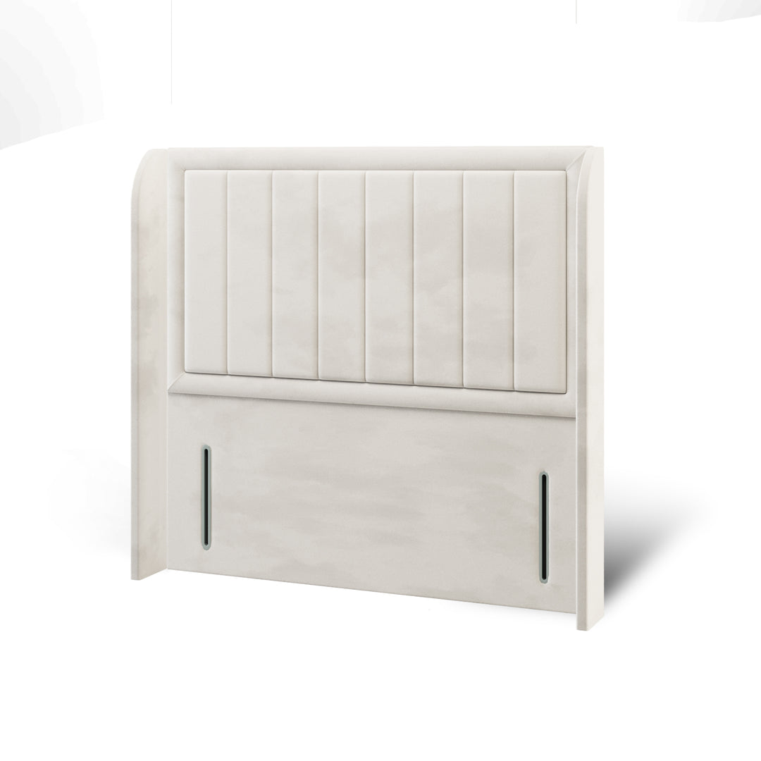 Vertical Panels Border Fabric Upholstered Top Curve Winged Headboard with Divan Bed Base & Mattress