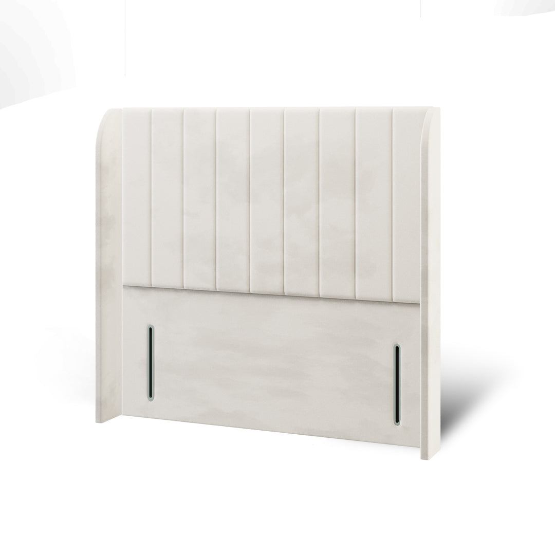 Vertical Panels Fabric Upholstered Top Curve Winged Headboard with Divan Bed Base & Mattress