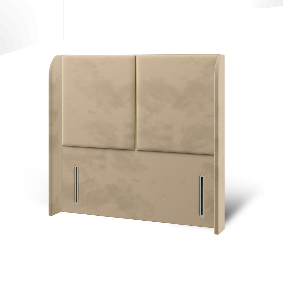 2 Panel Gold Strip Fabric Upholstered Top Curve Winged Headboard