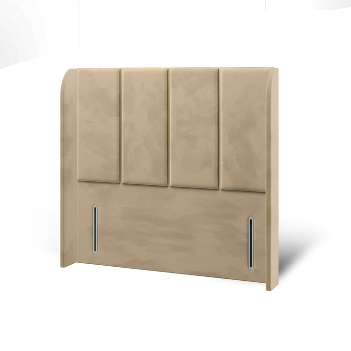 4 Panel Gold Strip Fabric Upholstered Top Curve Winged Headboard