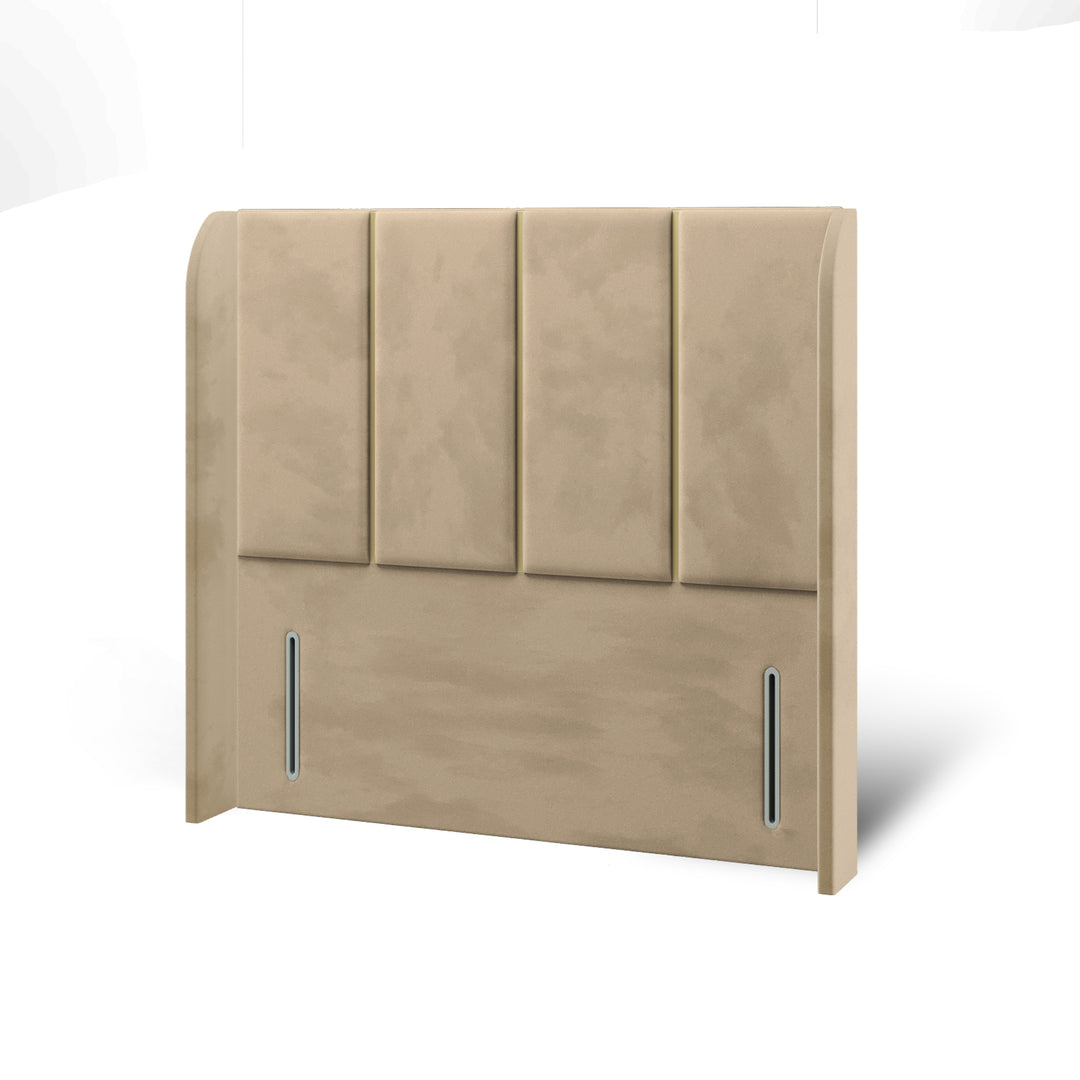 4 Panel Gold Strips Fabric Upholstered Top Curve Winged Headboard with Divan Bed Base & Mattress