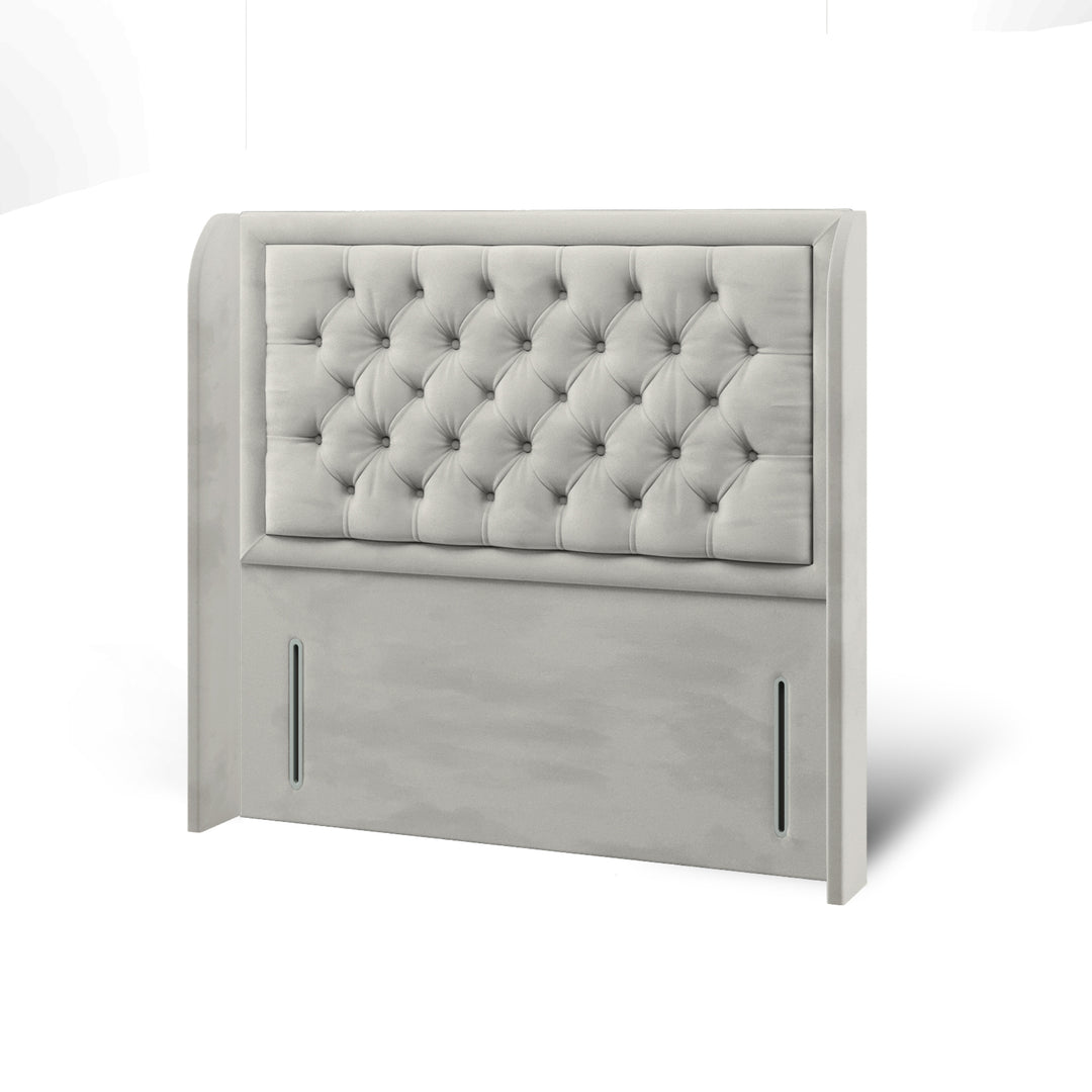 Chesterfield Border Fabric Upholstered Top Curve Winged Headboard with Ottoman Storage Bed Base & Mattress