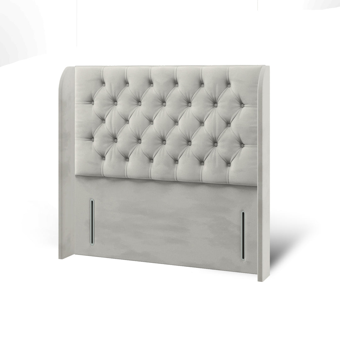 Chesterfield Fabric Upholstered Top Curve Winged Headboard with Divan Bed Base & Mattress