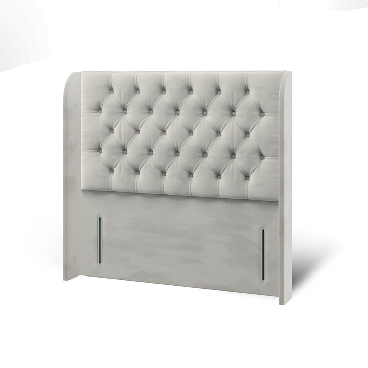 Chesterfield Fabric Upholstered Top Curve Winged Headboard with Divan Bed Base & Mattress
