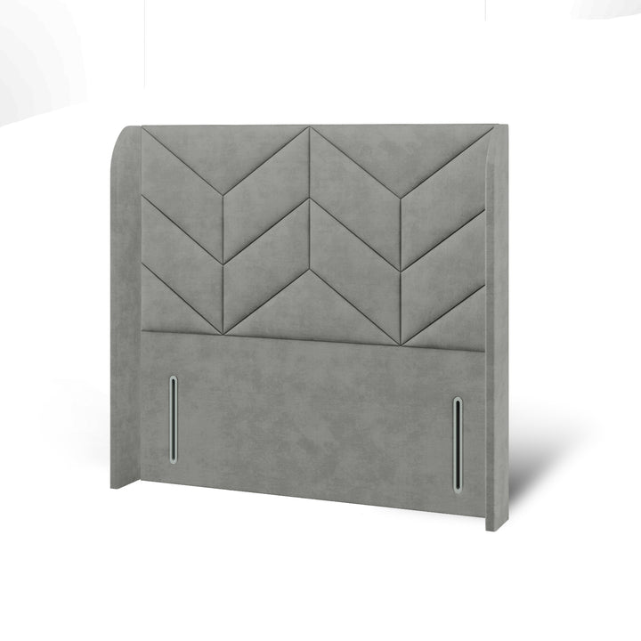 Chevron Decline Fabric Upholstered Top Curve Winged Headboard with Divan Bed Base & Mattress