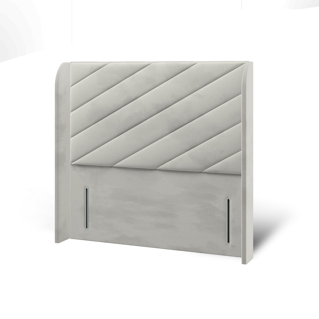 Diagonal Panels Fabric Upholstered Top Curve Winged Headboard