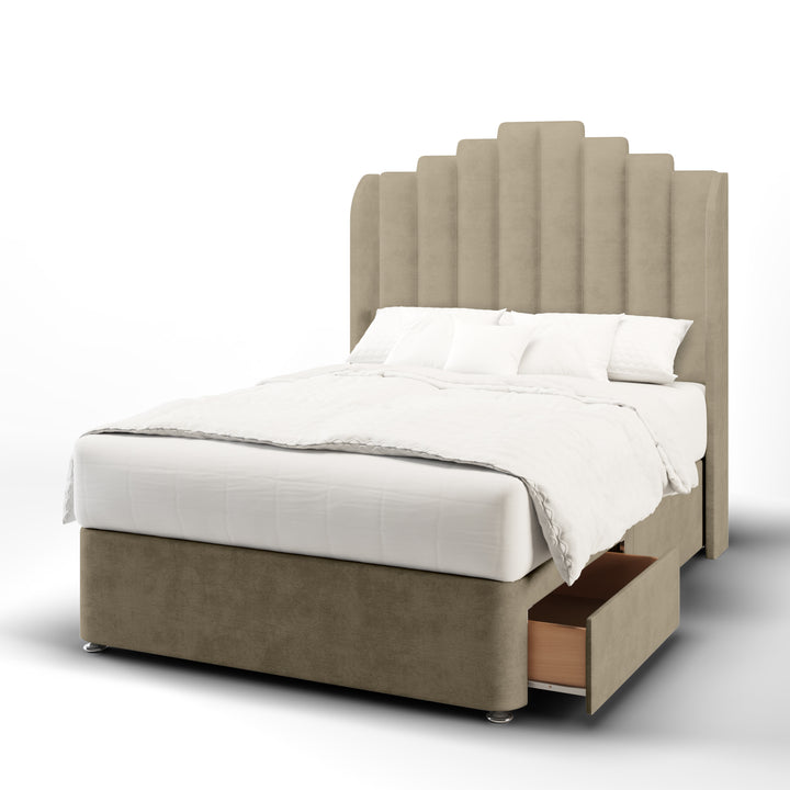 Coco Fabric Upholstered Top Curve Winged Headboard with Divan Bed Base & Mattress