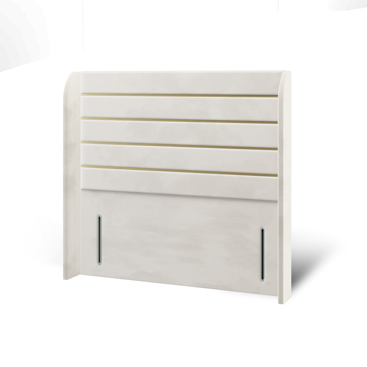 Horizontal Panels Gold Strips Fabric Upholstered Top Curve Winged Headboard with Divan Bed Base & Mattress