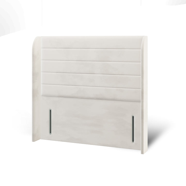 Horizontal Panels Fabric Upholstered Top Curve Winged Headboard with Divan Bed Base & Mattress