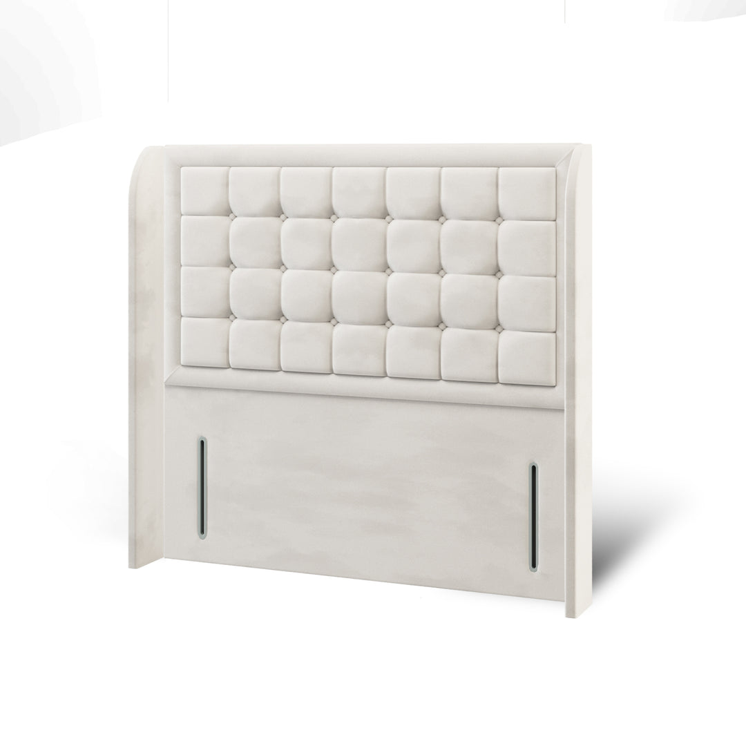 Cubic Large Border Fabric Upholstered Top Curve Winged Headboard with Divan Bed Base & Mattress