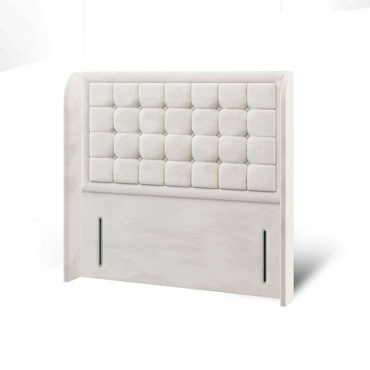 Cubic Large Border Fabric Upholstered Top Curve Winged Headboard with Divan Bed Base & Mattress